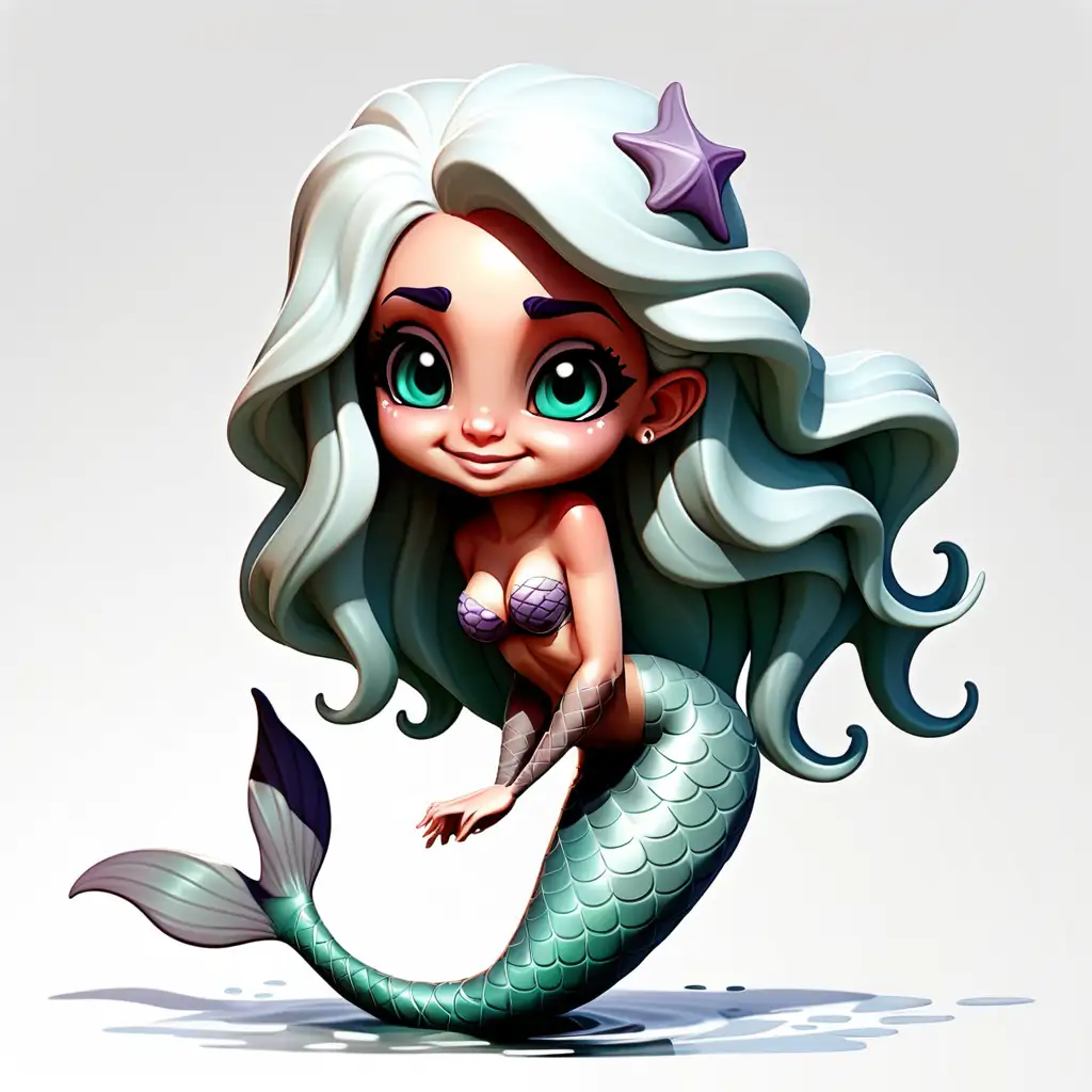 Adorable Dungeons and Dragons Sea Mermaid on White Background