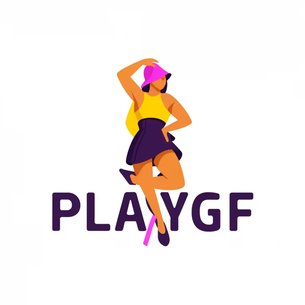 a logo design,with the text "playgf", main symbol:short skirt cam girl,Moderate,clear background