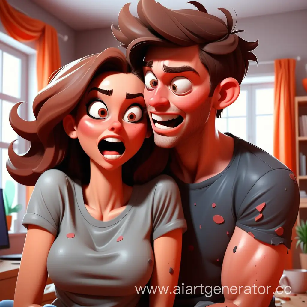 Playful-Young-Couples-Home-Fun-in-Cartoon-CloseUp