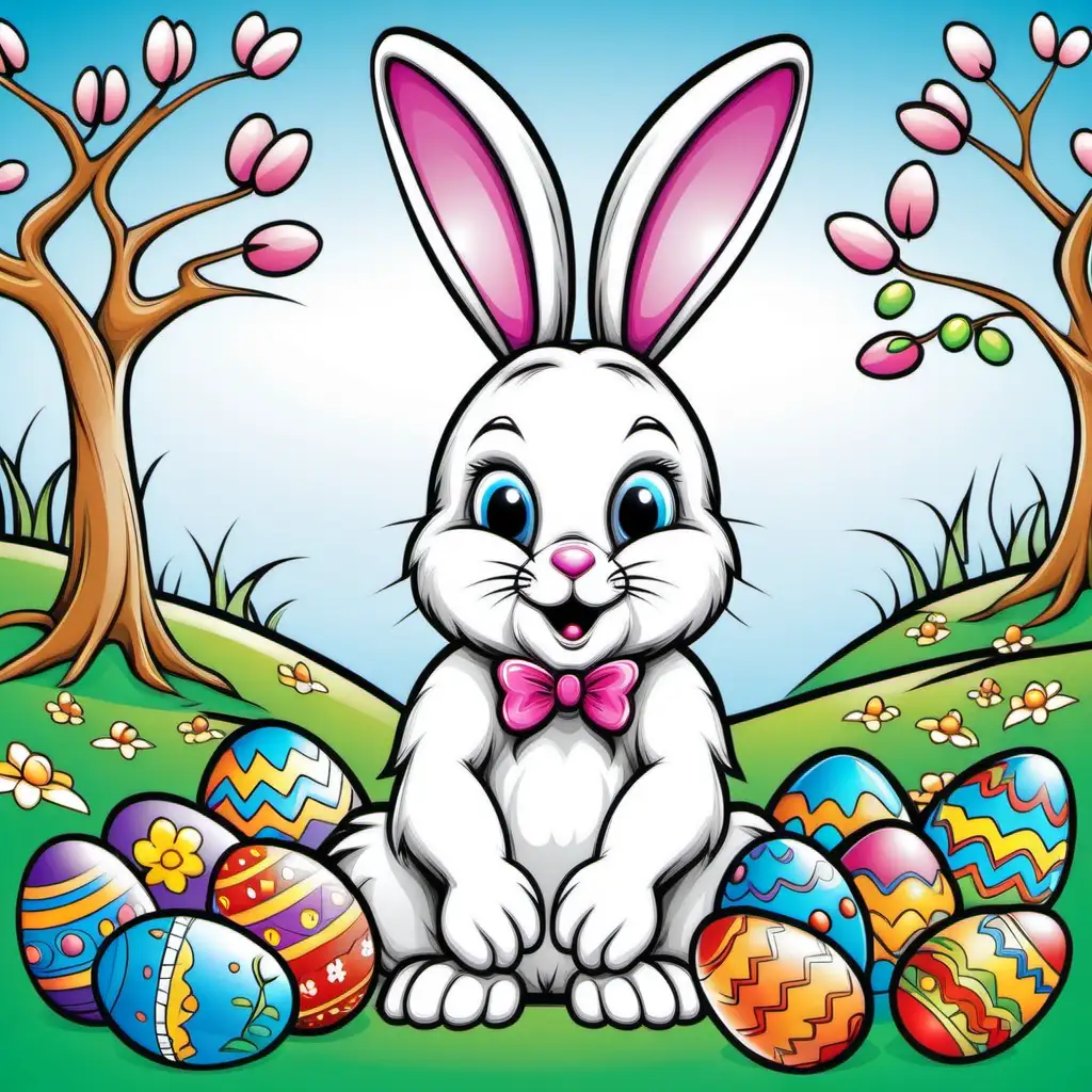 Easter bunny, coloring book cover 4-7 year, full color, vector, HD