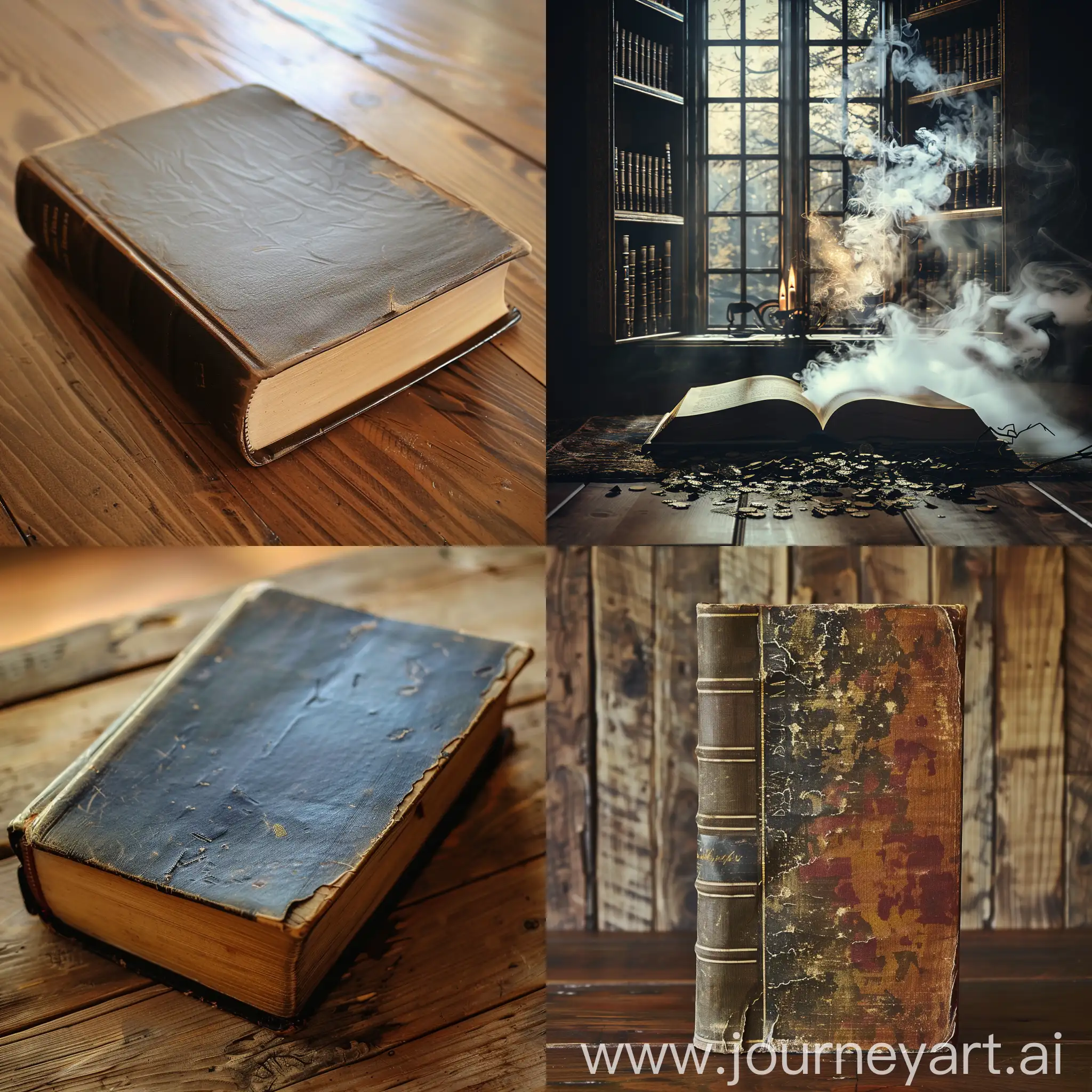 Vintage-Book-with-Ornate-Cover-and-Dusty-Pages-on-Wooden-Table