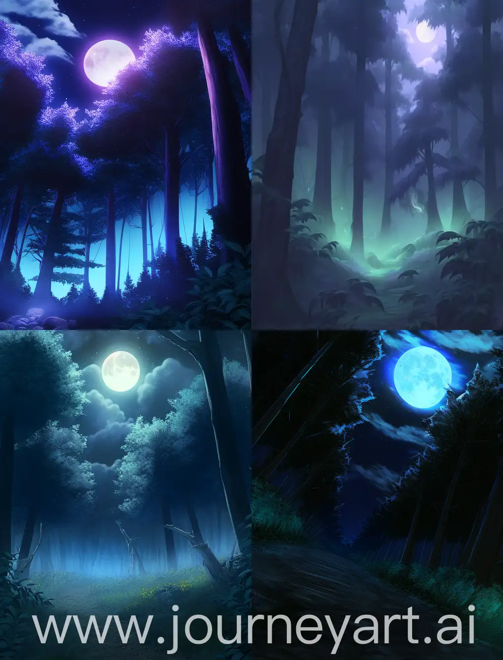 Moonlight enveloping attire forest, sky, realistic, high detailed