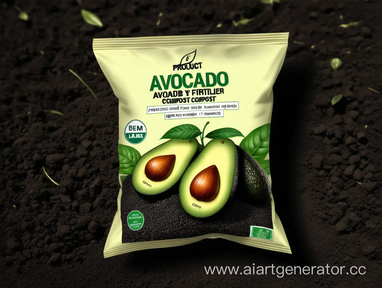 Avocado by product fertilizer.  Pack of Ground with the label "Avocado compost"