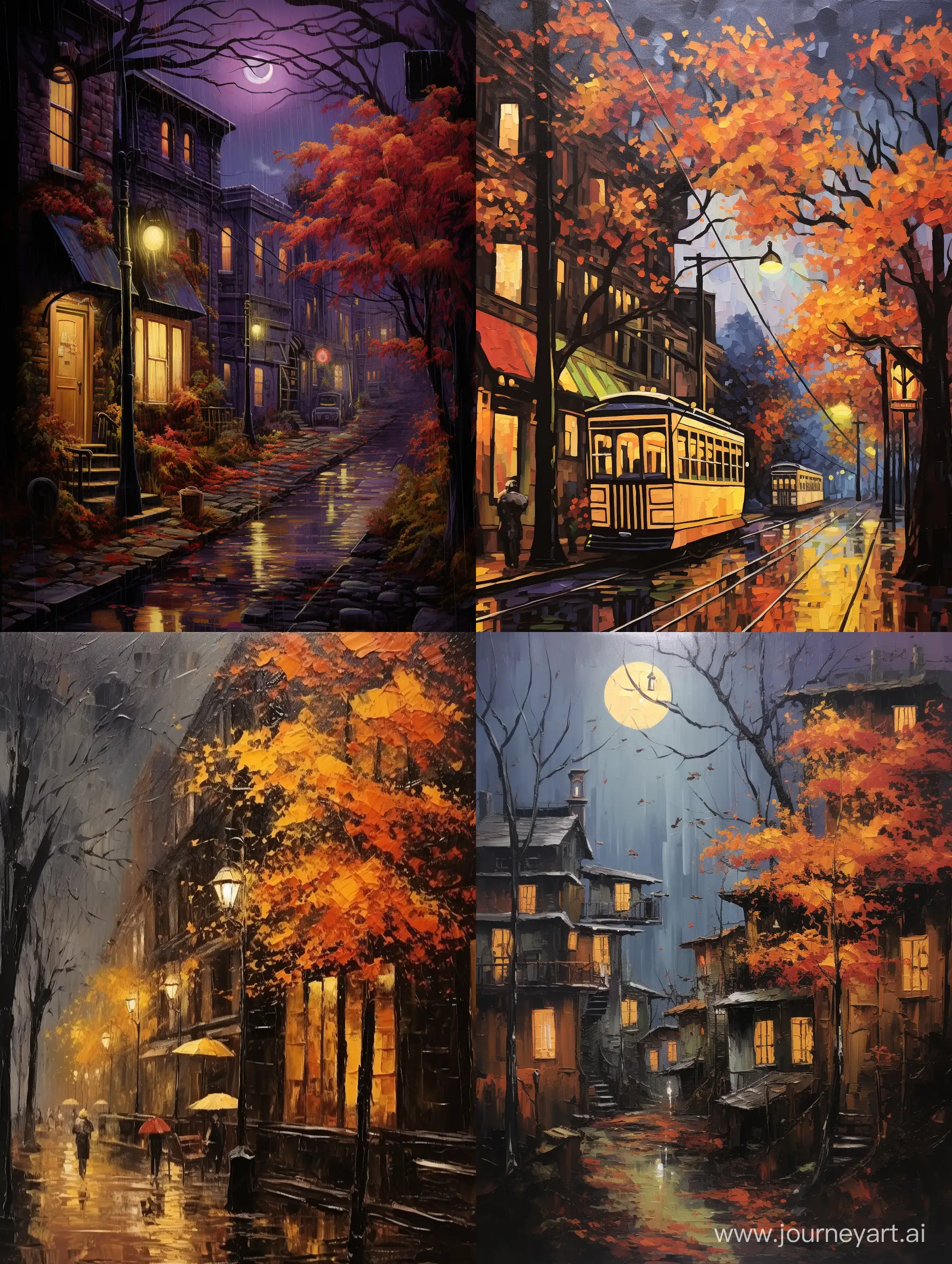 Enchanting-Autumn-City-Street-Night-Oil-Painting