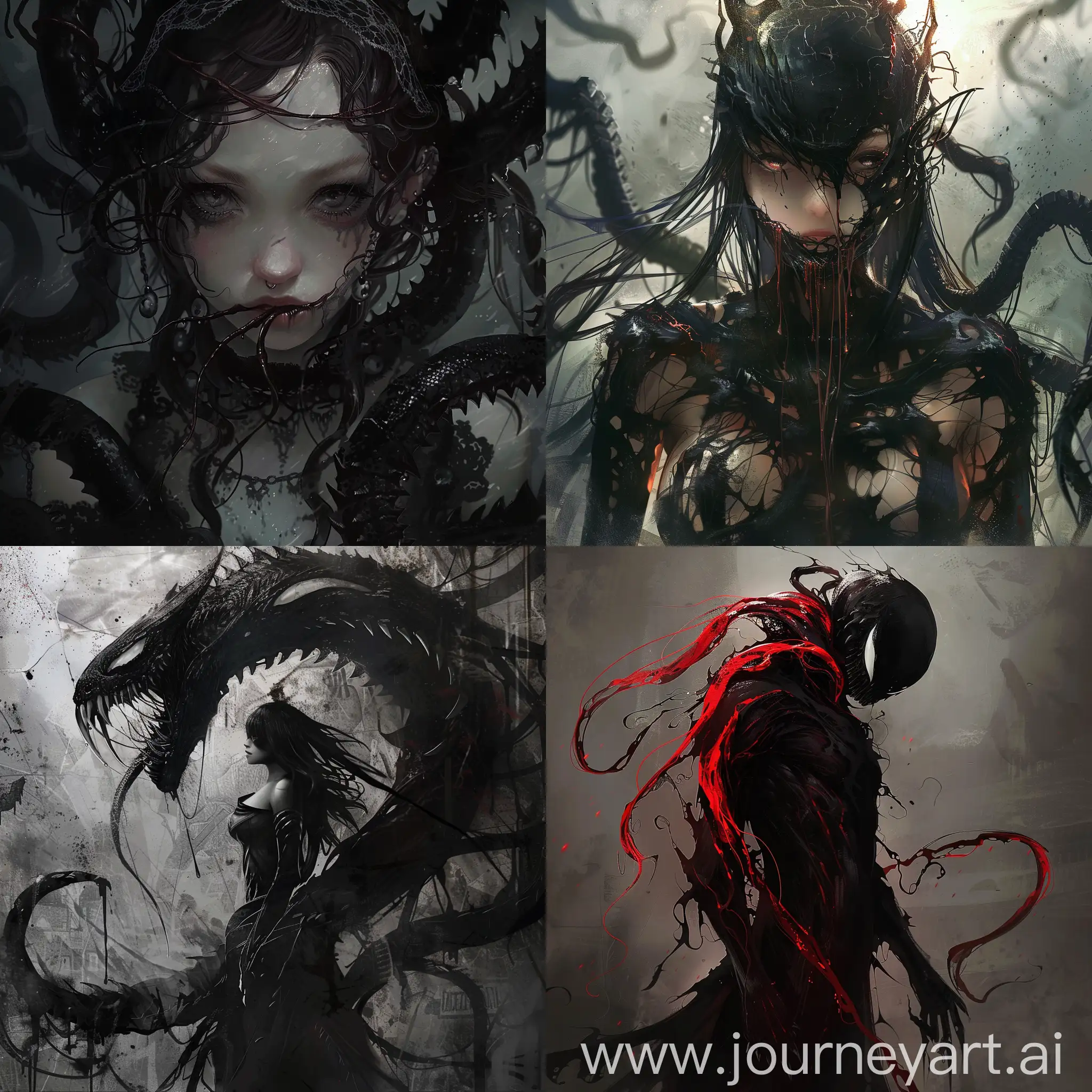Dark fantasy, gothic horror, anime style, venom monster