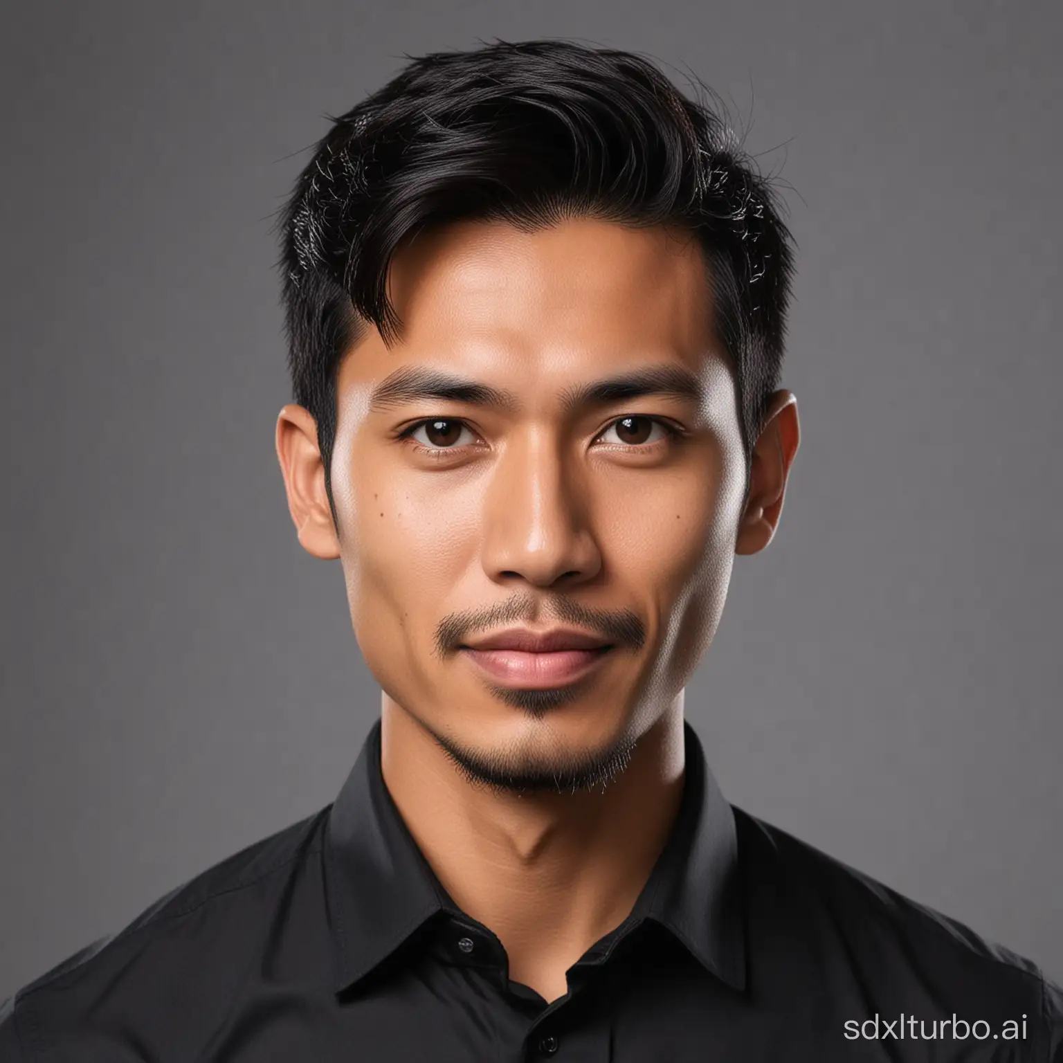 Create a headshot of a handsome 31 year old Javanese man wearing a black shirt