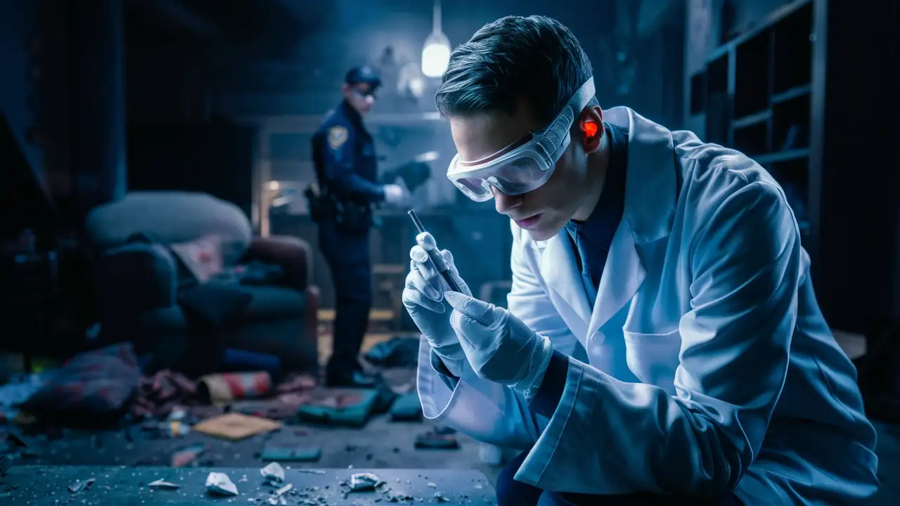 Forensic Scientist Examining Evidence at the Crime Scene