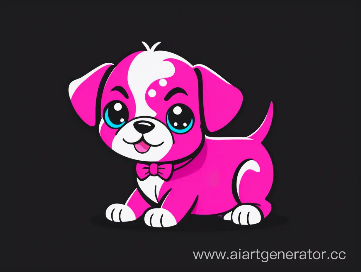 яркий розовый щенок, мультяшный милый 2d, красивые цвета, контраст с черным фоном