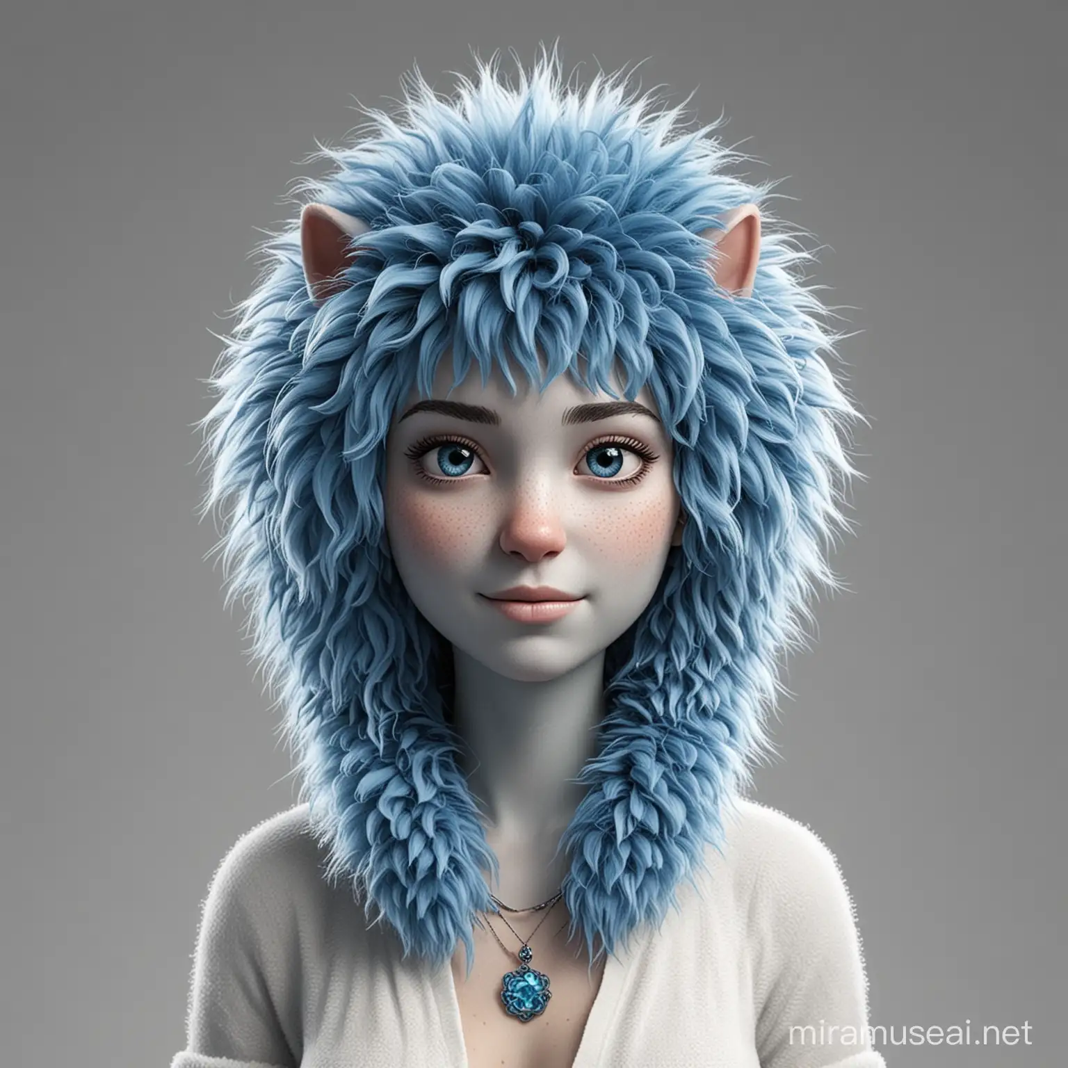 blue furry avatar person white background photo realistic 

