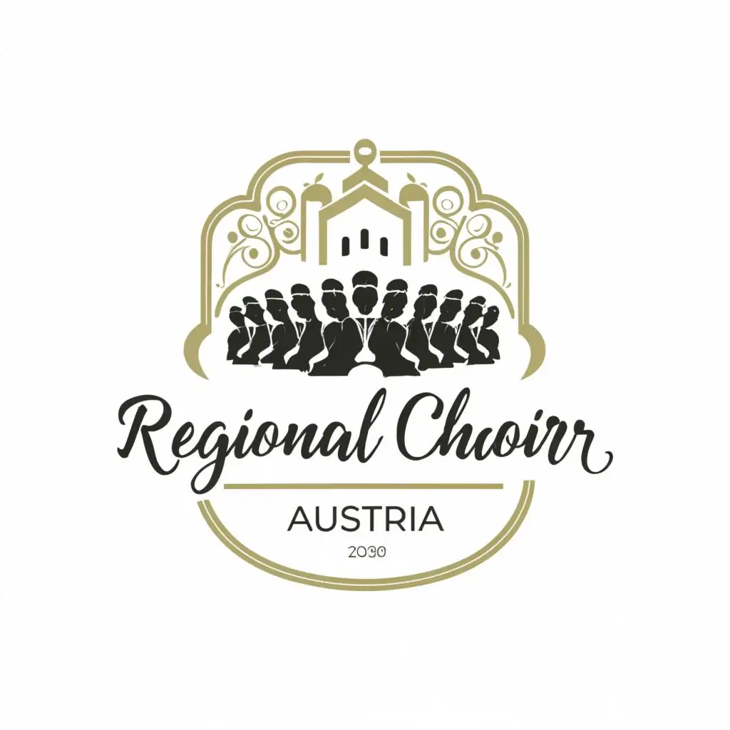 a logo design,with the text "REGIONAL CHOIR AUSTRIA", main symbol:CHOIR  , CHURCH , MUSIC NOTES , SINGING,complex,be used in Religious industry,clear background
