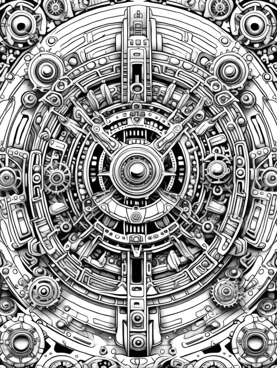 Coloring book pages with much white space that describes this paragraph" book cover for coloring book high-quality mandala coloring  using a space station Steampunk influence