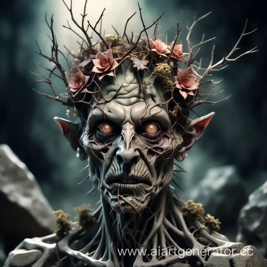 Surrealistic-Zombie-Guy-Stone-and-Branch-Creature-with-Inner-Glow-and-Elven-Features