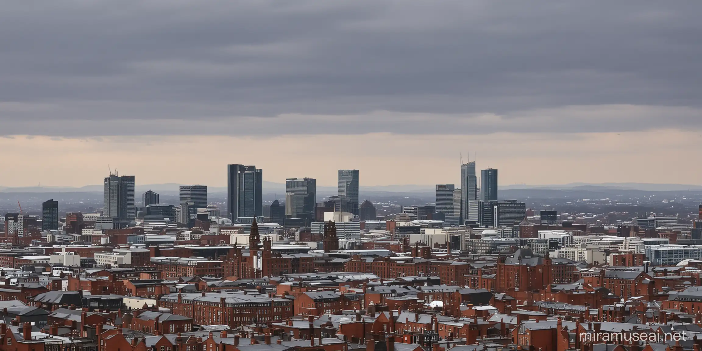 Breathtaking Manchester Skyline at Dusk Iconic Cityscape Illuminated with Vibrant Lights