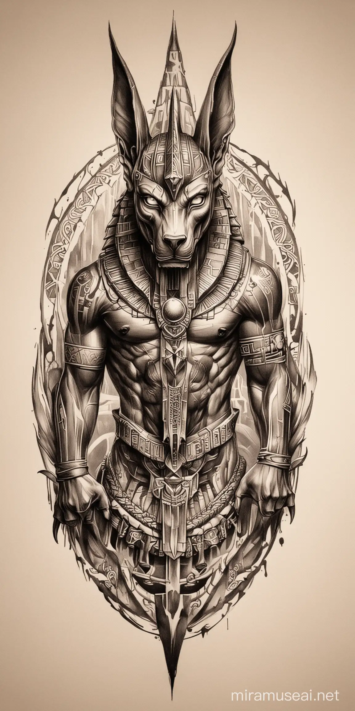 Anubis Tattoo Design Powerful and Aggressive Deity Art