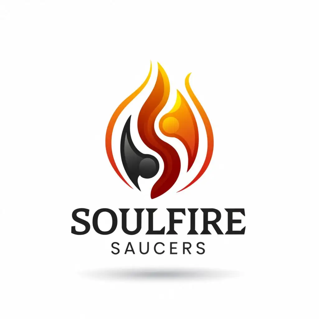 a logo design,with the text "Soulfire Sauces", main symbol:simplistic flame emblem with yin and yang in the center of the flame,Minimalistic,be used on bottled Hot Sauce packaging, industry,clear background