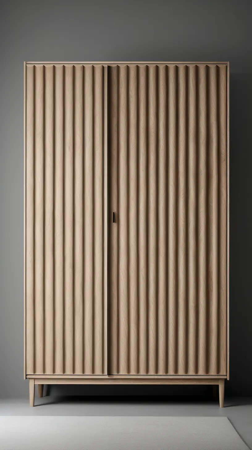WOODEN FLUTED WARDROBE WITH A GREY BACKGROUND