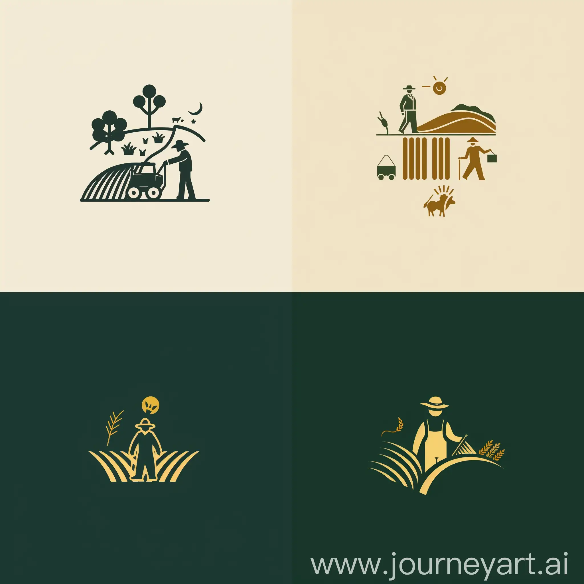 Minimalist logo containing farm and farmer for an agricultural company