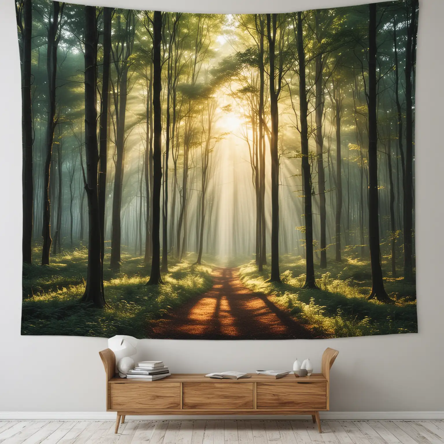 gorgeous forest with light shining through. design worthy of a tapestry 