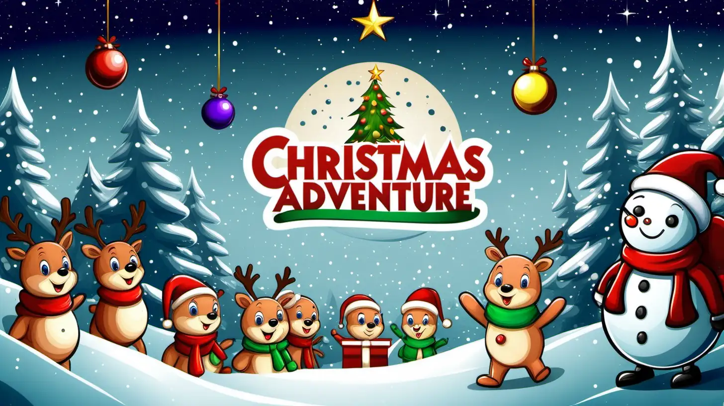 design a cartoon childrens book cover. "Christmas Adventure "