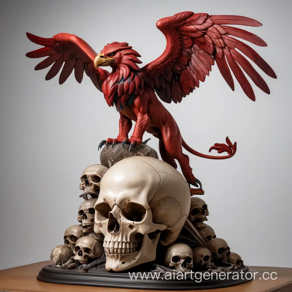 Majestic-Red-Griffin-Perched-on-a-Human-Skull