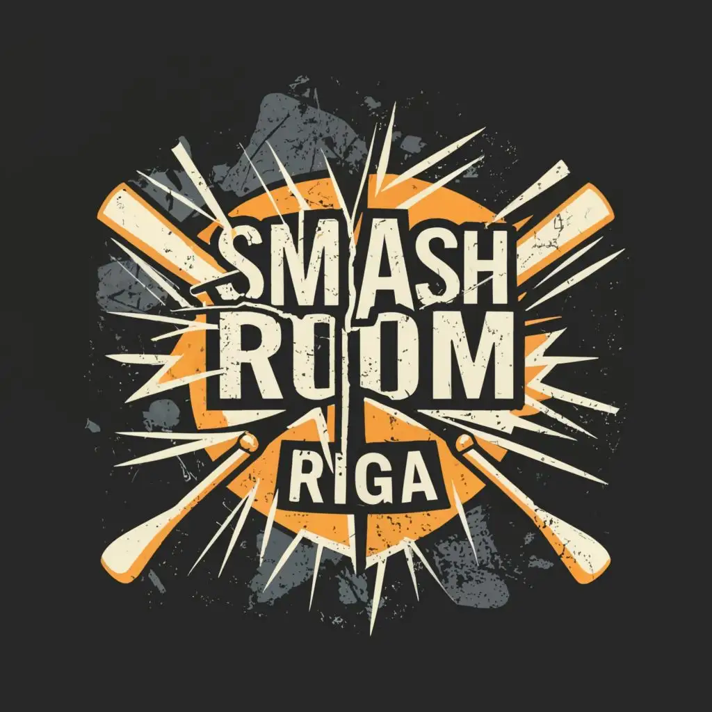 logo, Baseball bats, broken window, with the text "Smash Room Riga", typography, be used in Entertainment industry