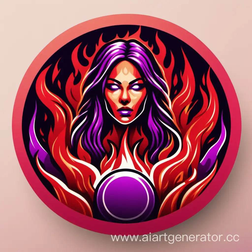 Circle icon with purple and red fire with drumgirl in the center