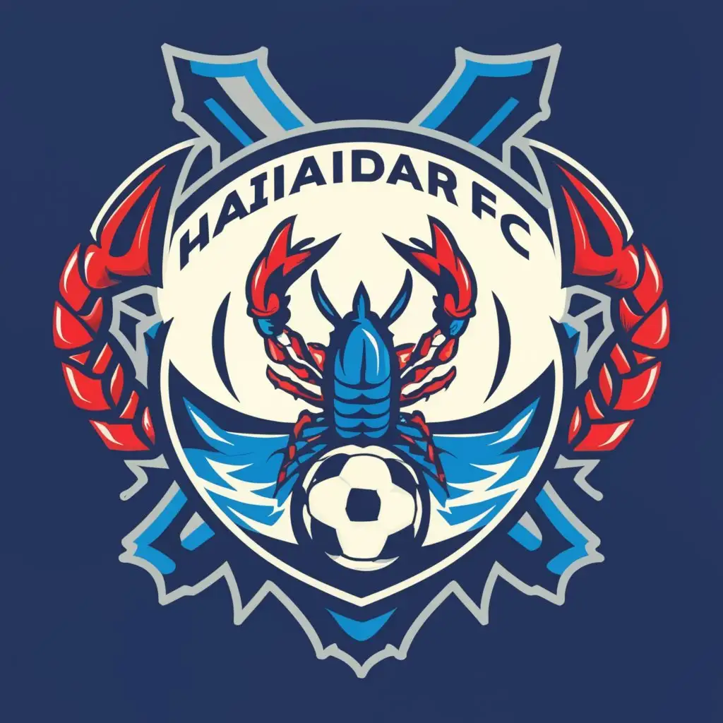 LOGO-Design-For-Haidar-FC-Striking-Lobster-Football-Emblem-in-Blue-with-Island-Scenery