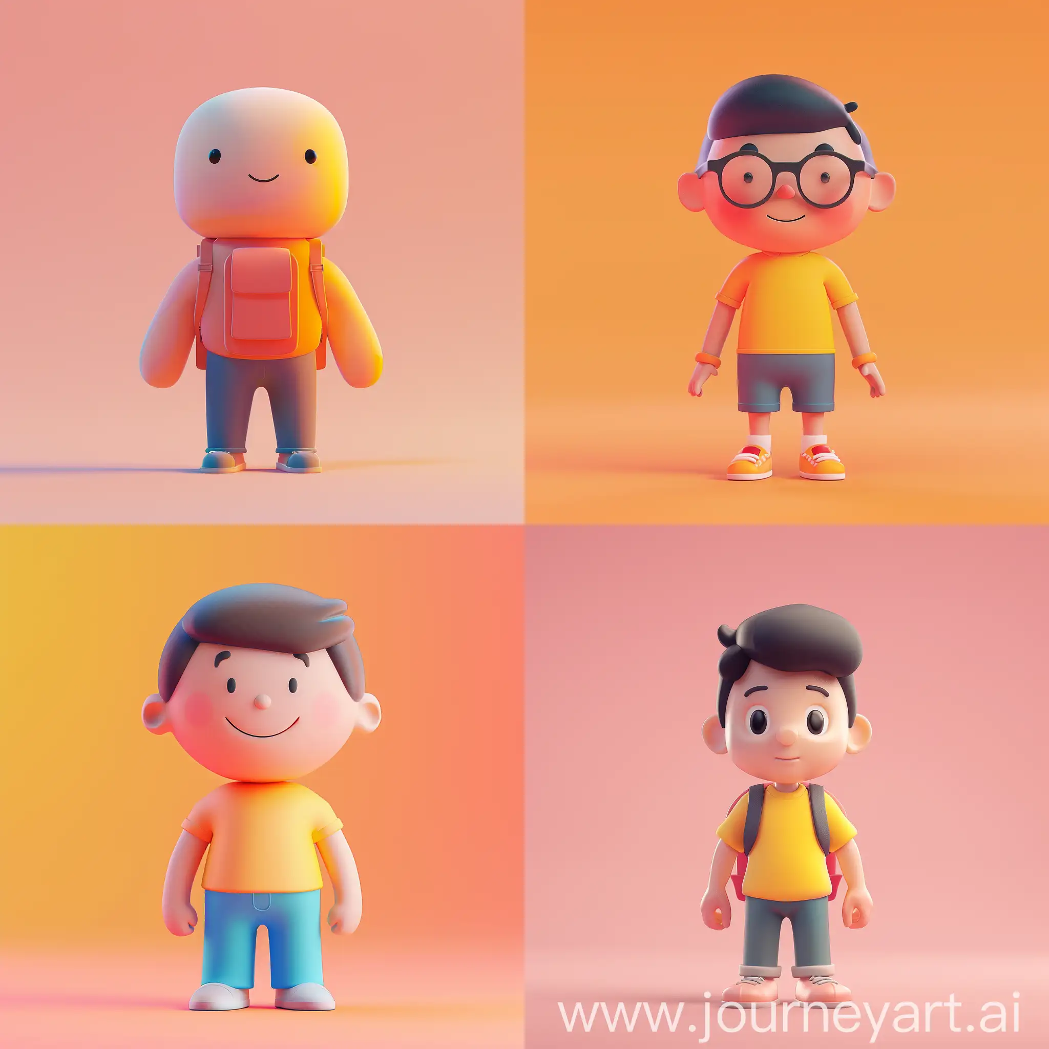 nerd student, 3d render, 3d, character, game character, one color background, simple background, 4k, funny character, 3d character, soft background, colorfull, happy face, gradient background, minimalist background
