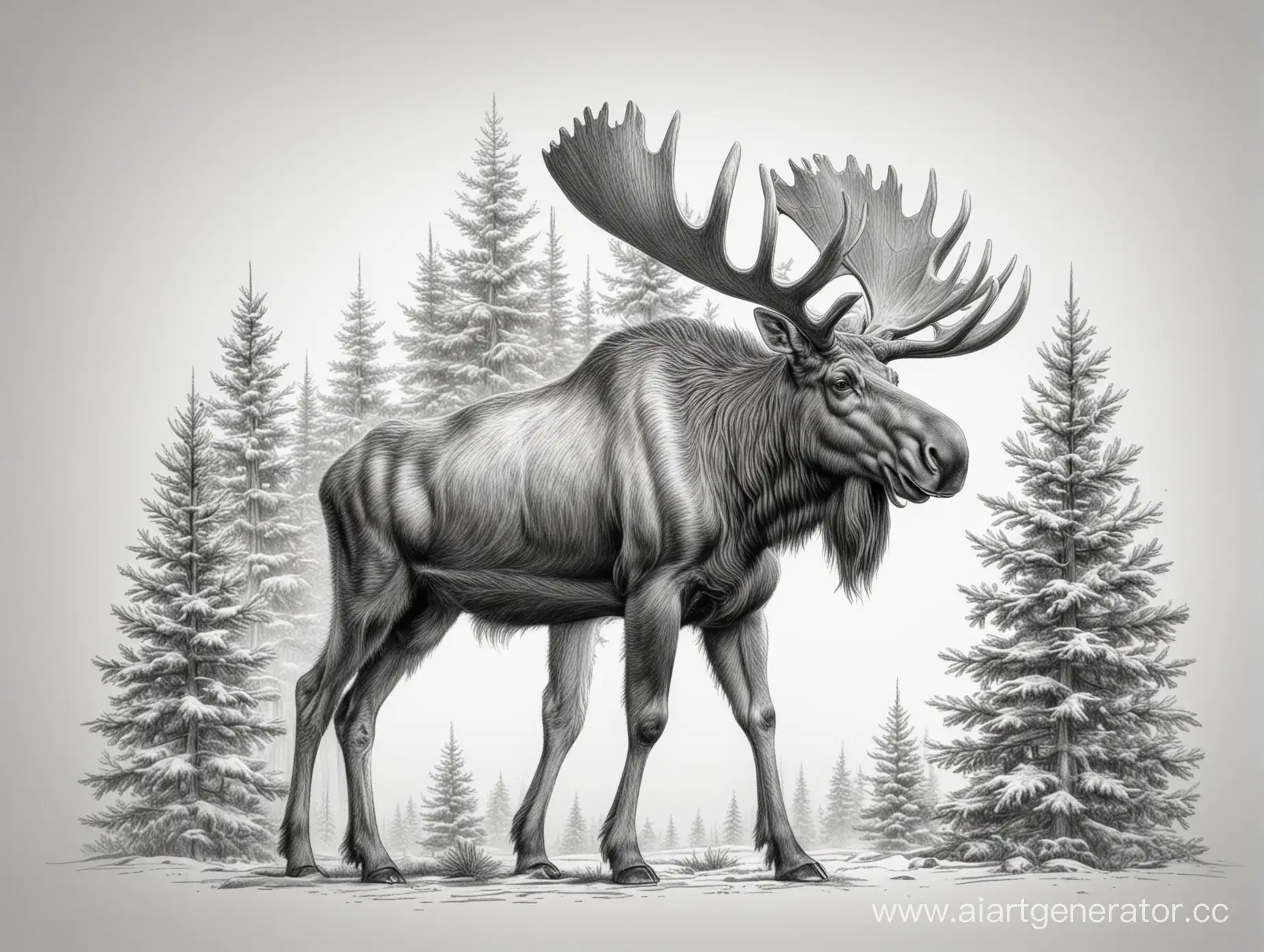 Detailed-Pencil-Sketch-of-a-Moose-Carrying-a-Christmas-Tree