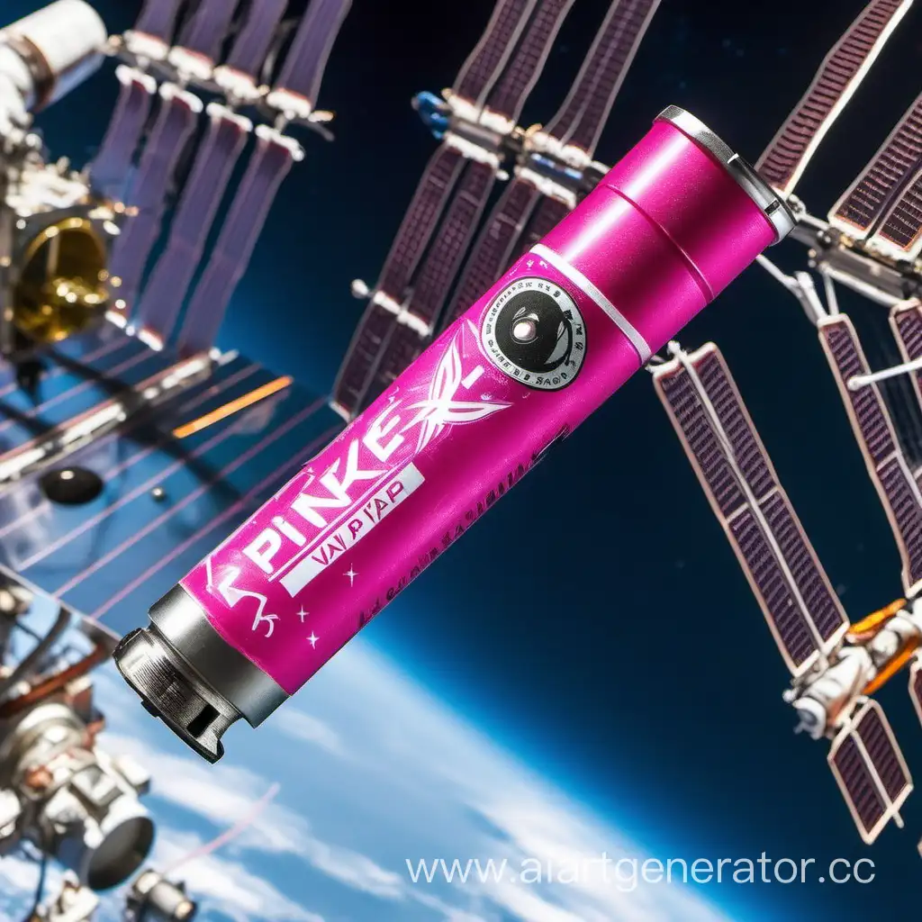 Pink-Disposable-Vape-Drifting-in-Zero-Gravity-near-the-ISS