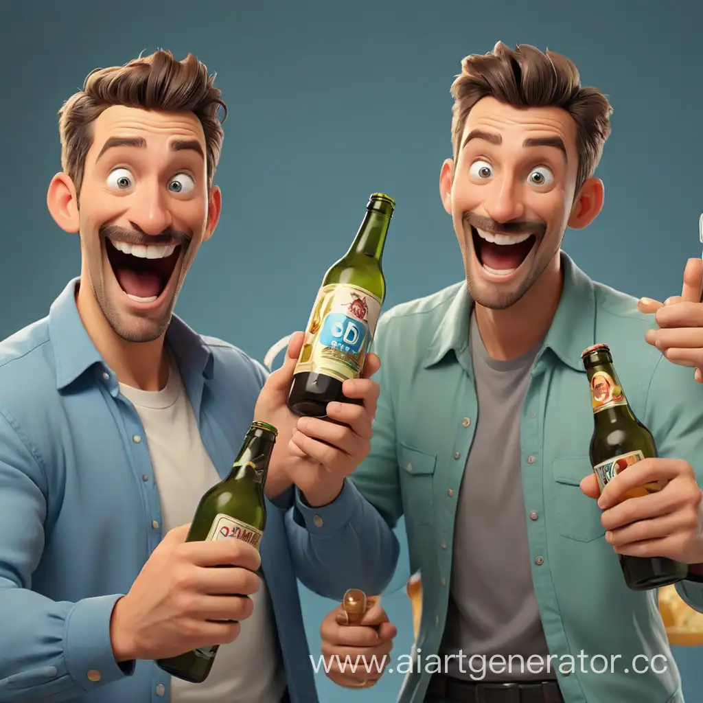Cartoonish-Adult-Brothers-Celebrate-with-a-Bottle-of-3D