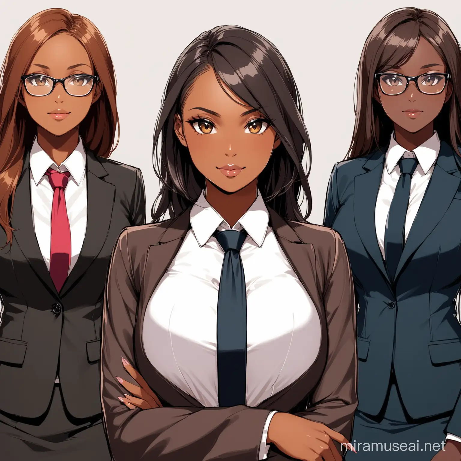 3 beautiful dark skin adult woman, who dress professional as business women 