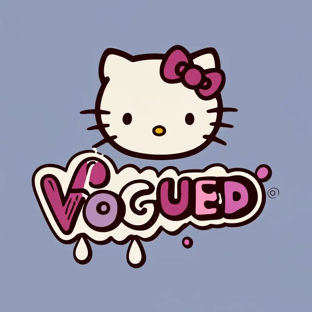 logo, hello kitty, with the text "Vogued", typography
