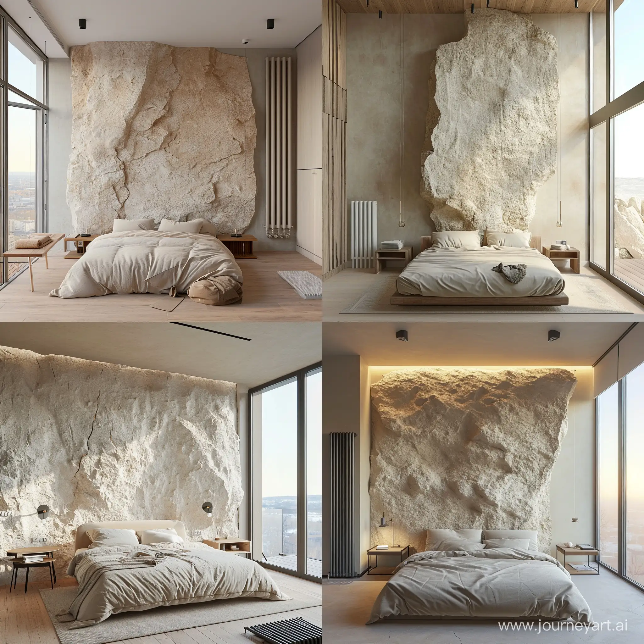 Serene-Minimalist-Bedroom-with-LightColored-Rock-Wall