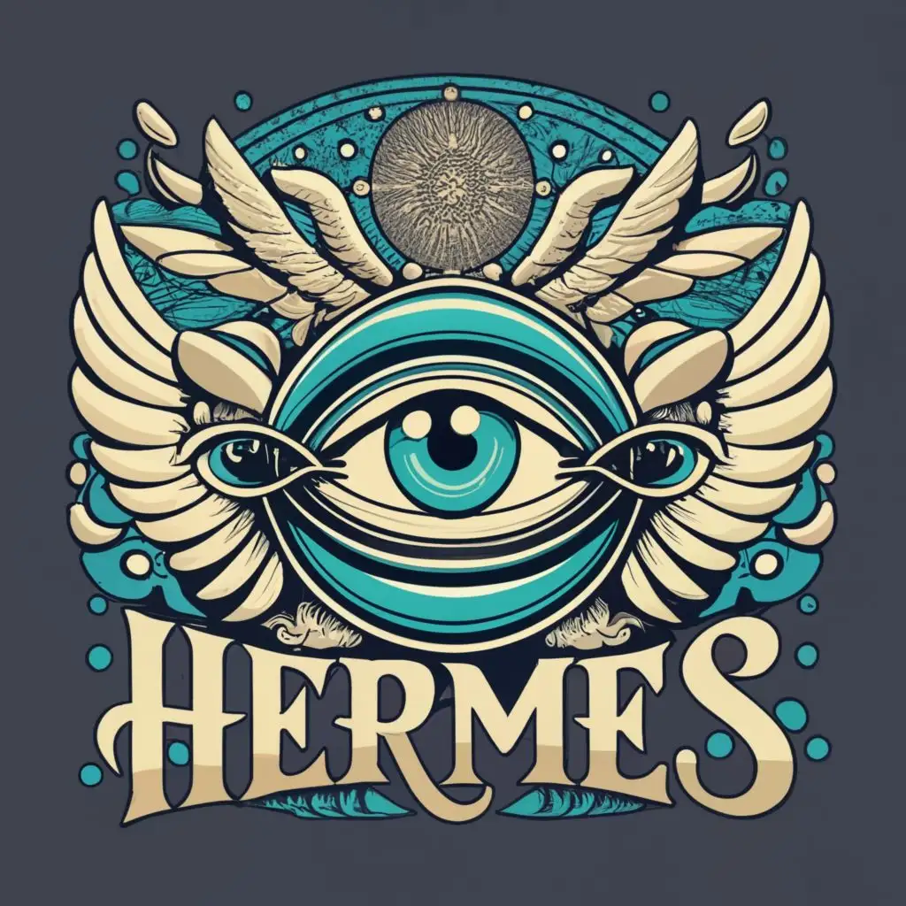 logo, eye with wings, in high detail, with the text "Trioky Hermes", typography, be used in Religious industry