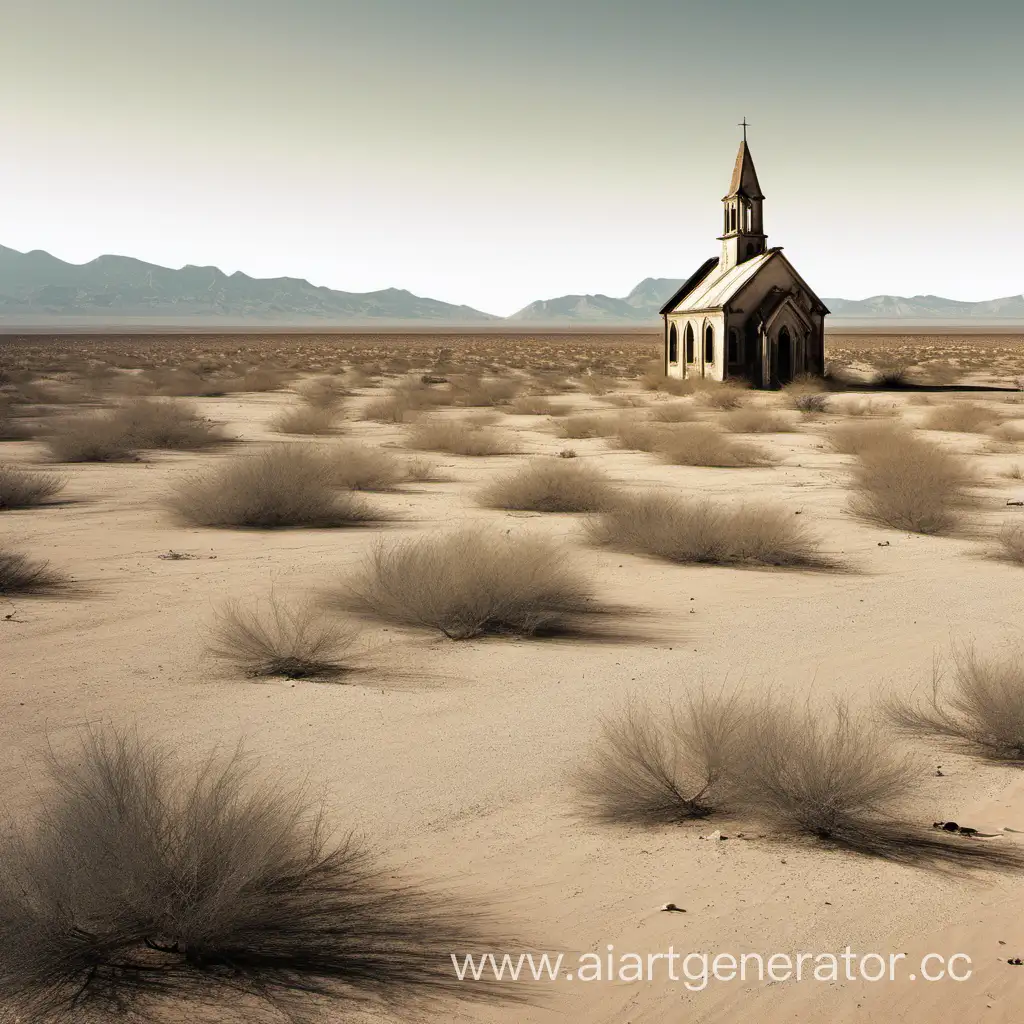Desolate-Desert-Landscape-with-Distant-Abandoned-Church