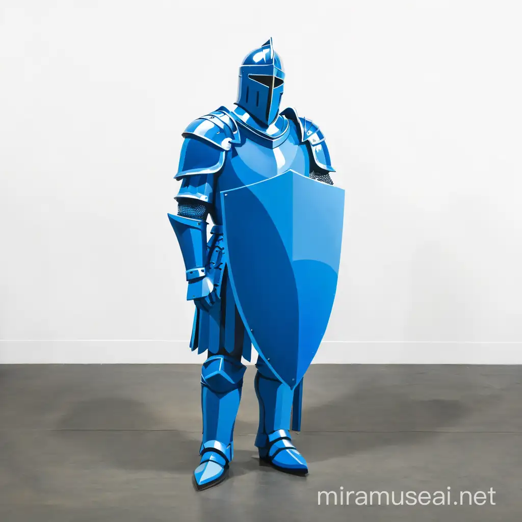 Full size knight statue painted entirely blue in pop art style