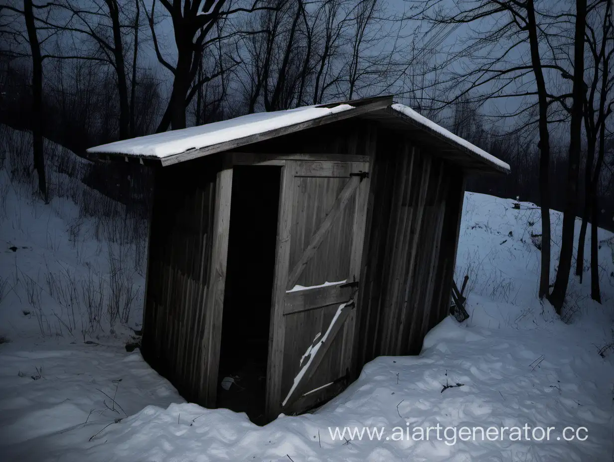 Desolate-Winter-Night-Abandoned-Sheds-on-Hill-Slope