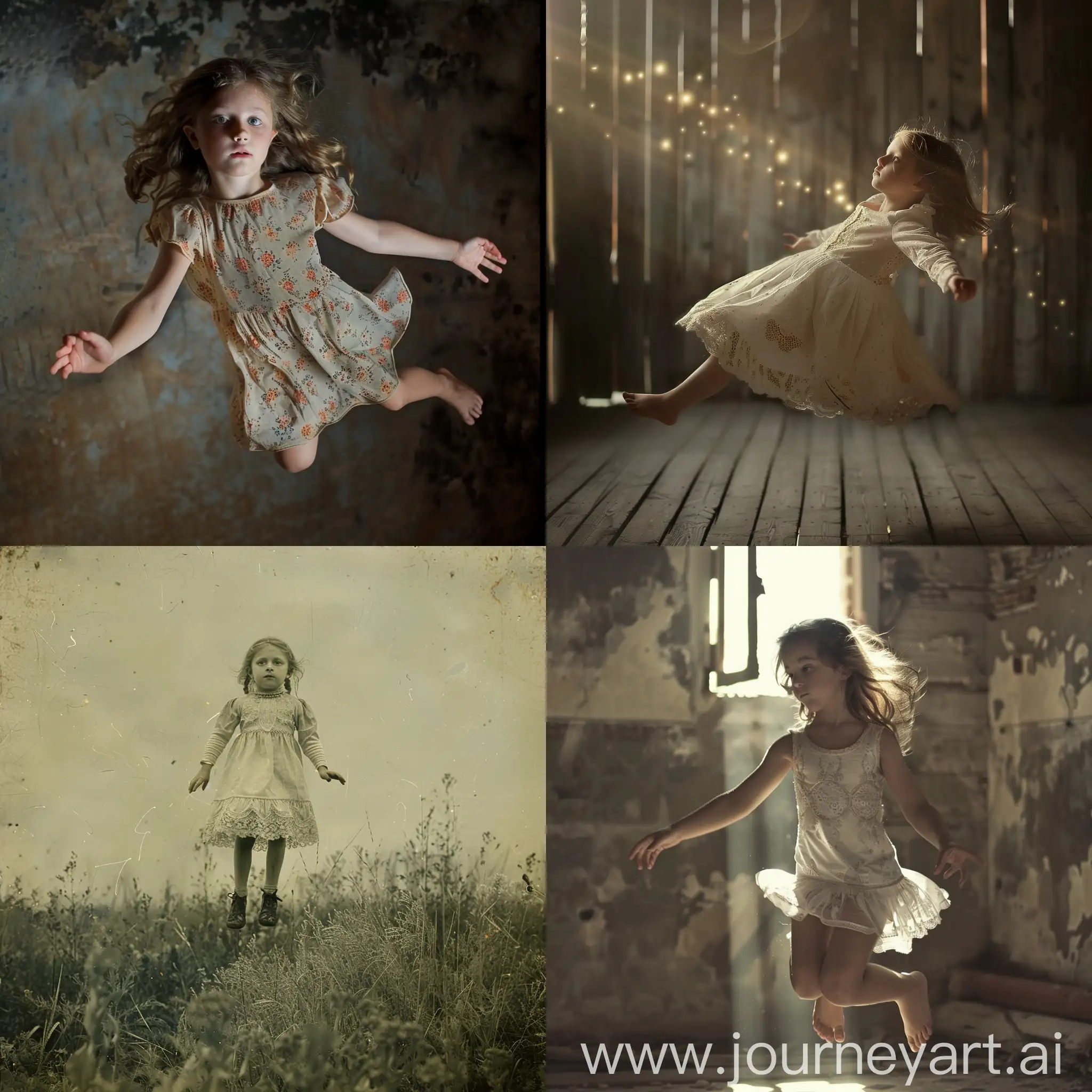 A young girl levitating
