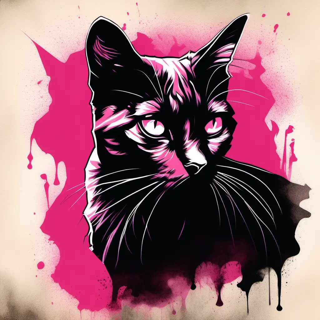 Thoughtful Cat Art Print in Gothcore Style