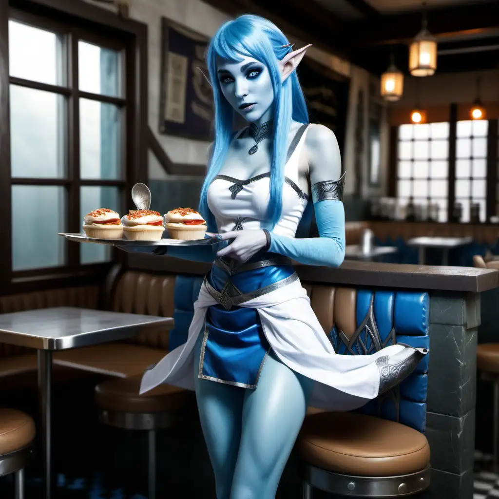 Ethereal Elven Waitress with Scaled Elegance