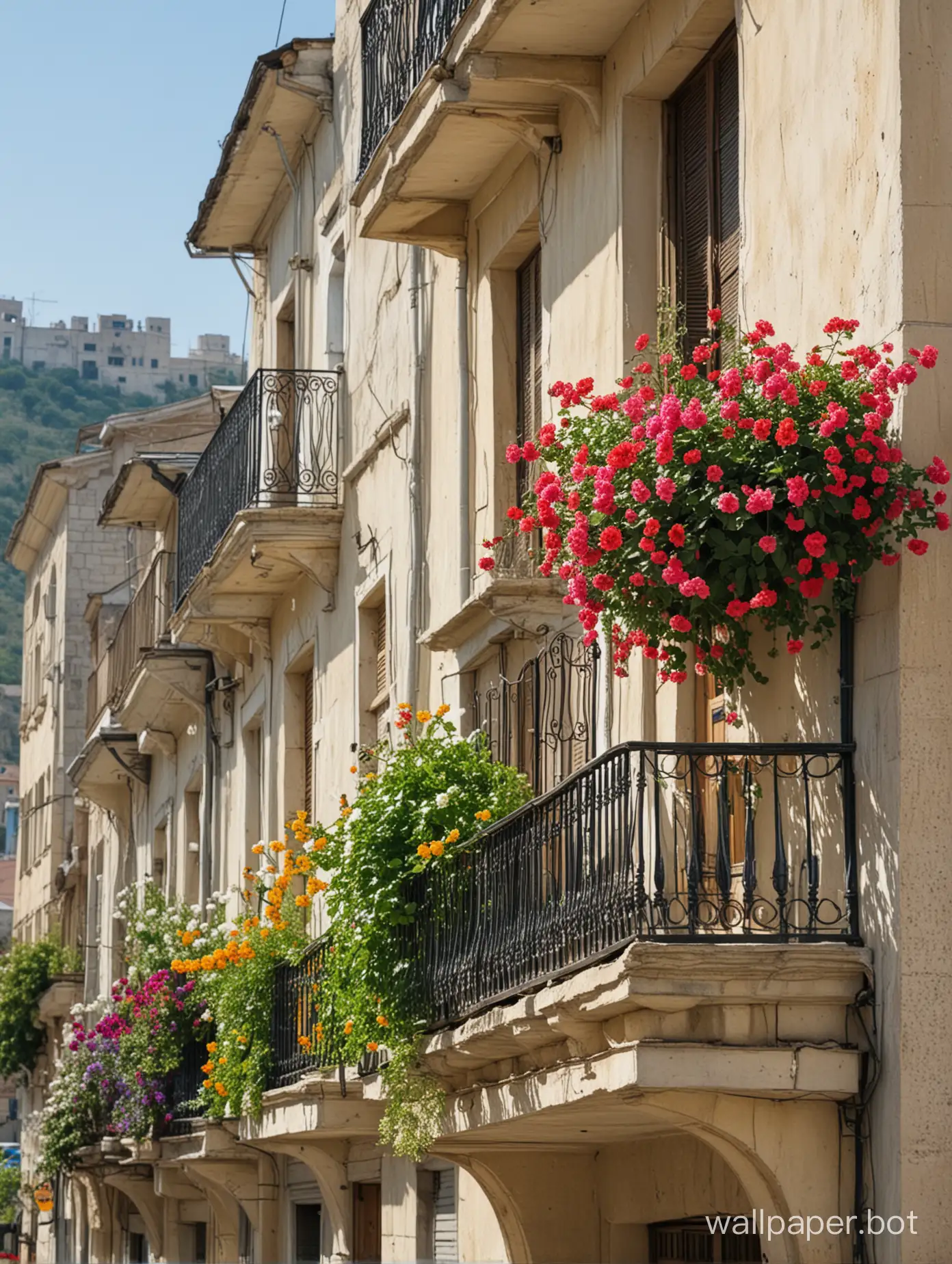 Crimea, old city, street, flowers on balconies