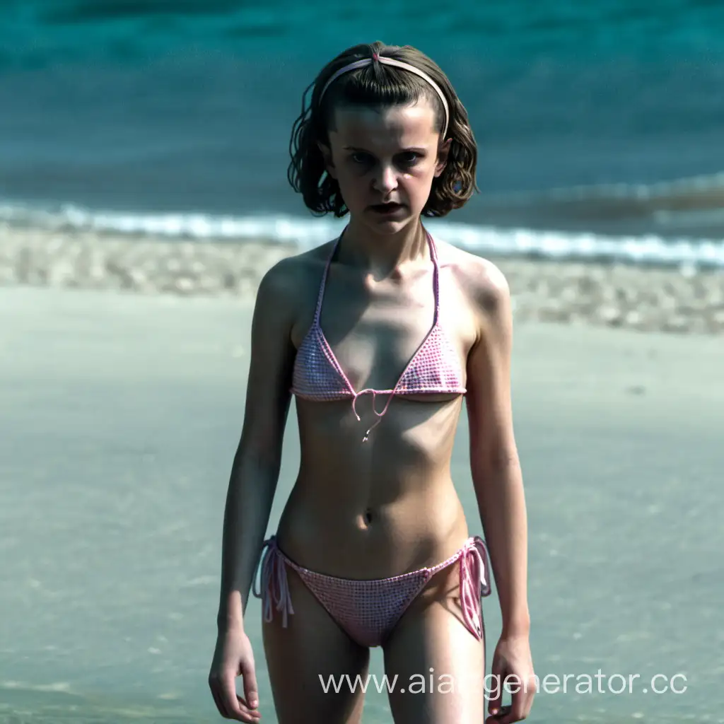 eleven from stranger things in a tiny string bikini
