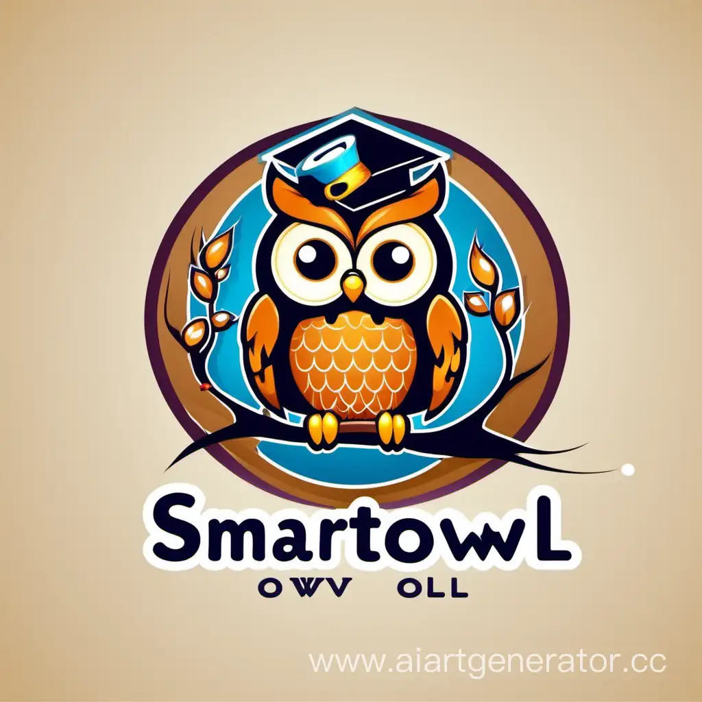 логотип для магазина "Smartowl" оптовой и розничной торговли канцтоварами книгами игрушками, сова