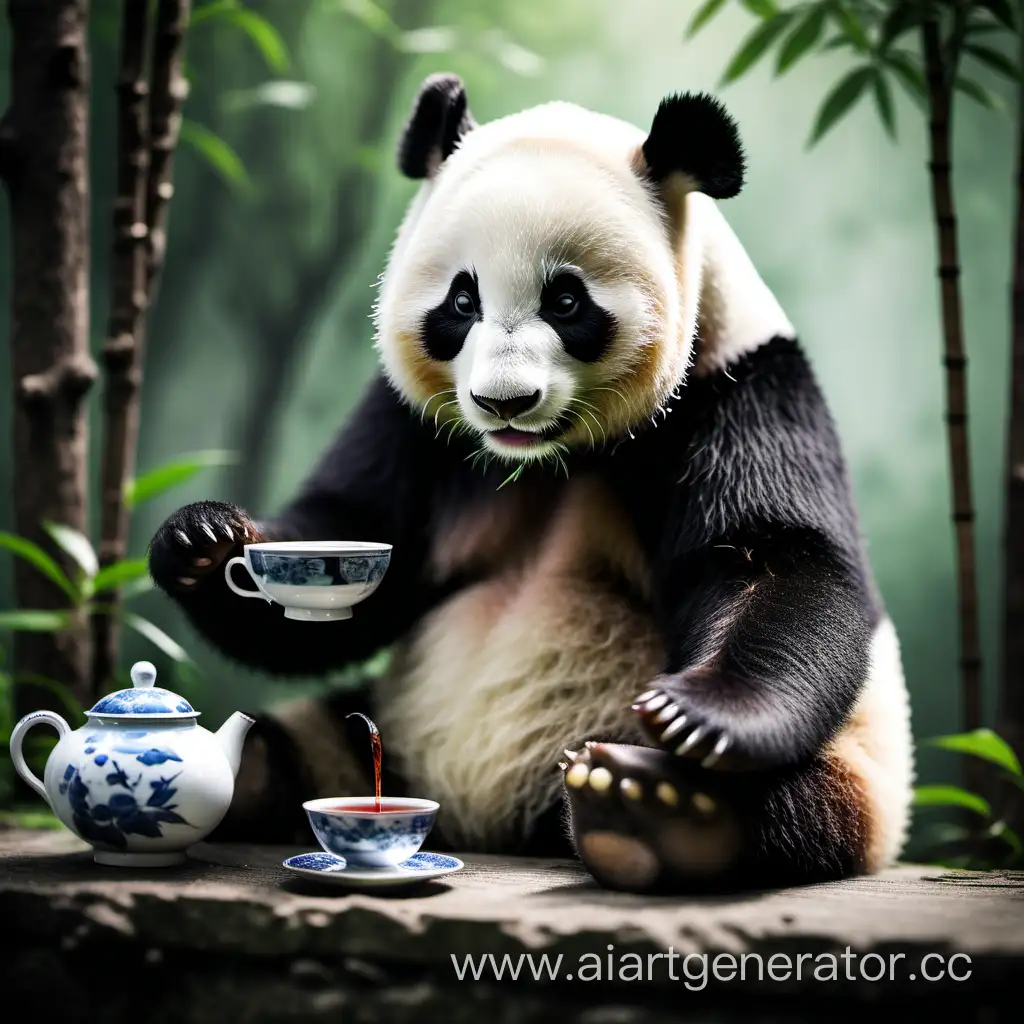 панда пьет чай китайский 
