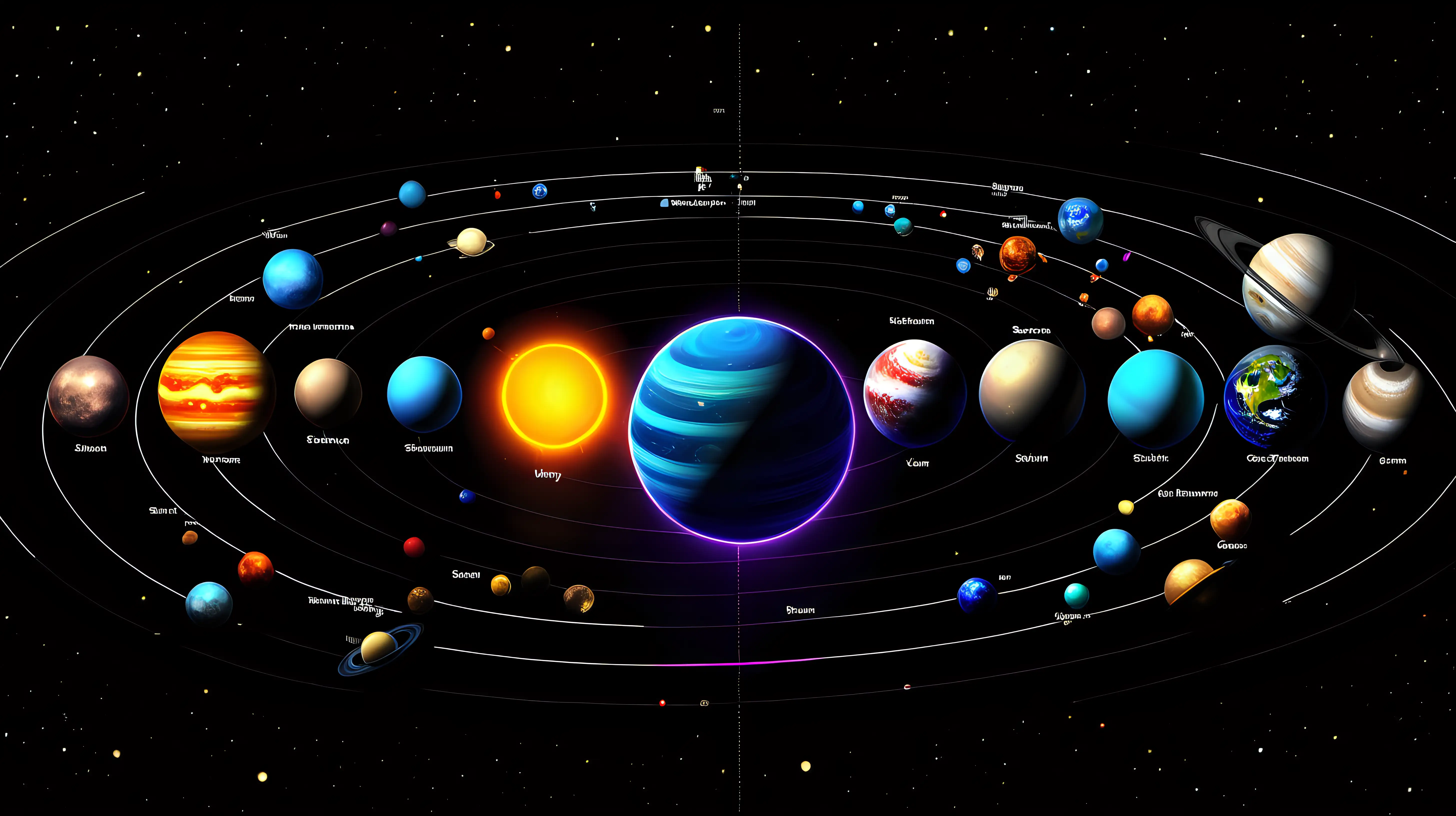 solar system, dark theme, vibrant colors