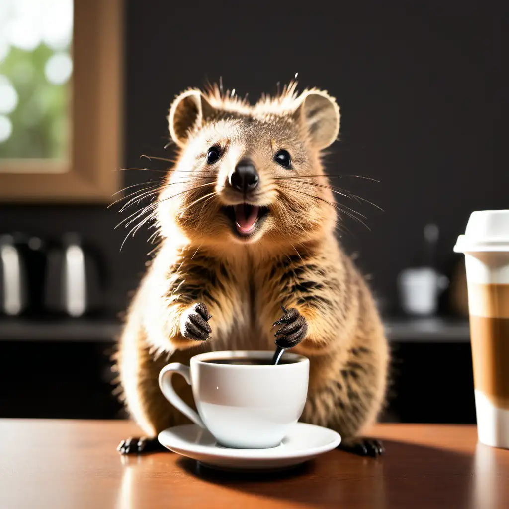 Adorable Quokka Brews a Joyful Cup of Coffee