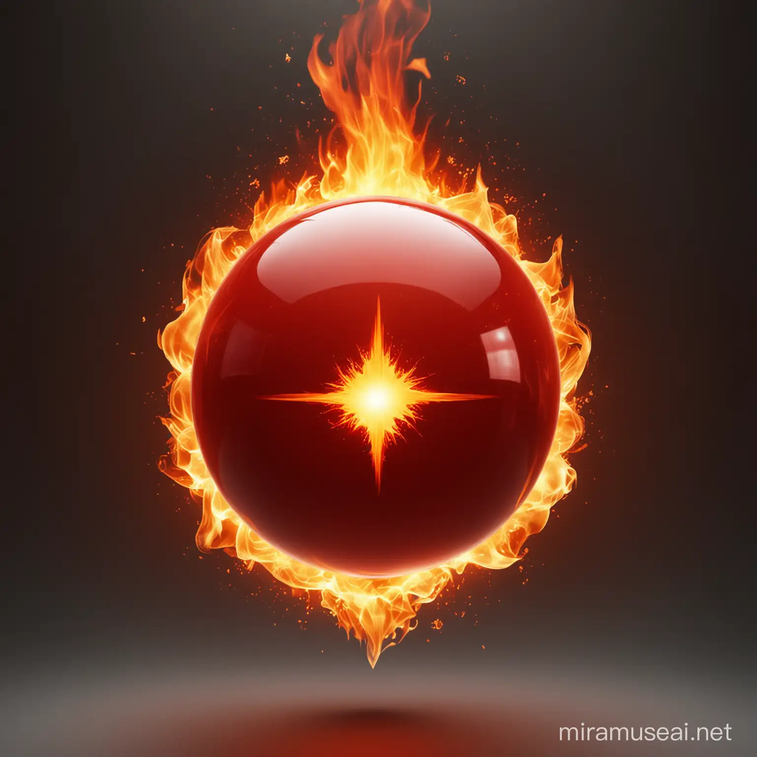 red orb, glossy, fire symbol in center