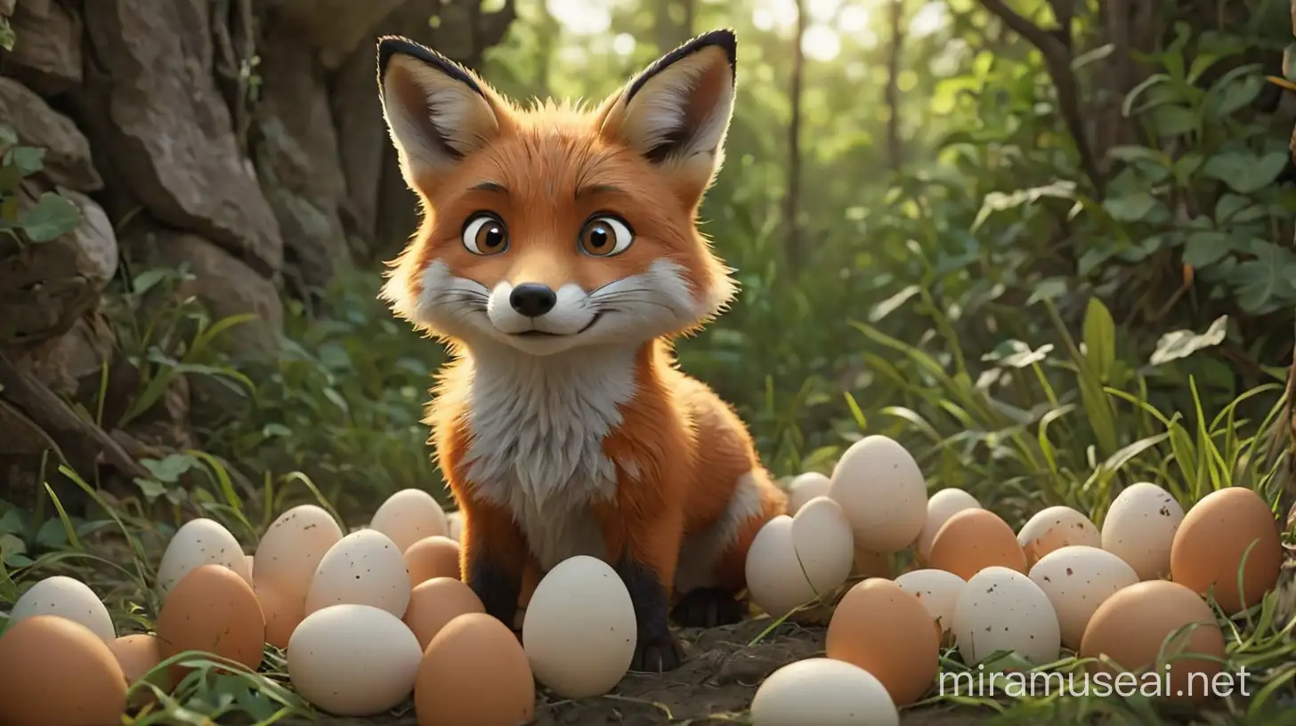 Feeling a pang of concern for the vulnerable eggs, Fox decided to take it upon himself to watch over them and keep them safe until their mother returned 3D animation