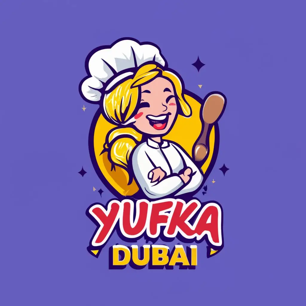 LOGO-Design-For-Turkish-Yufka-Dubai-Cheerful-Blonde-Chef-with-Rolling-Pin-and-Hat